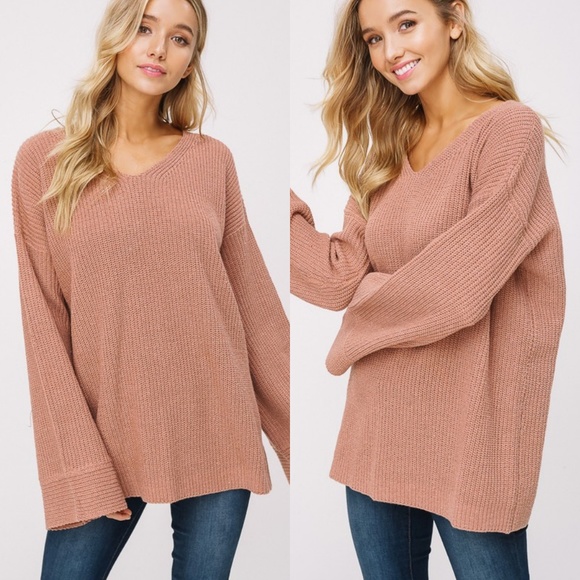 felicias Sweaters - NWT Brick V-neck Bell Sleeve Sweater